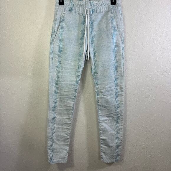 Bevy Flog Shely Aqua Blue 24 snake print high rise Drawstring Women's Pants NWT - Picture 2 of 11
